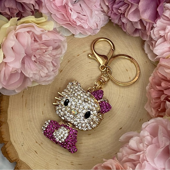 Hello Kitty with Deep Pink Crystal Dress & Bow Keychain Charm - Picture 5 of 11